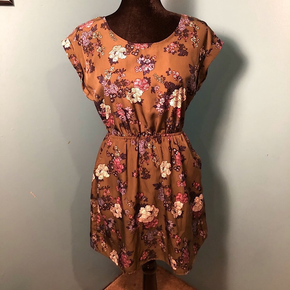 Hippie Rose MOSS GREEN FLORAL DRESS w/POCKETS